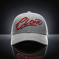 Signature Cap Fog front view – grey six-panel structured cap with puff Clone embroidery