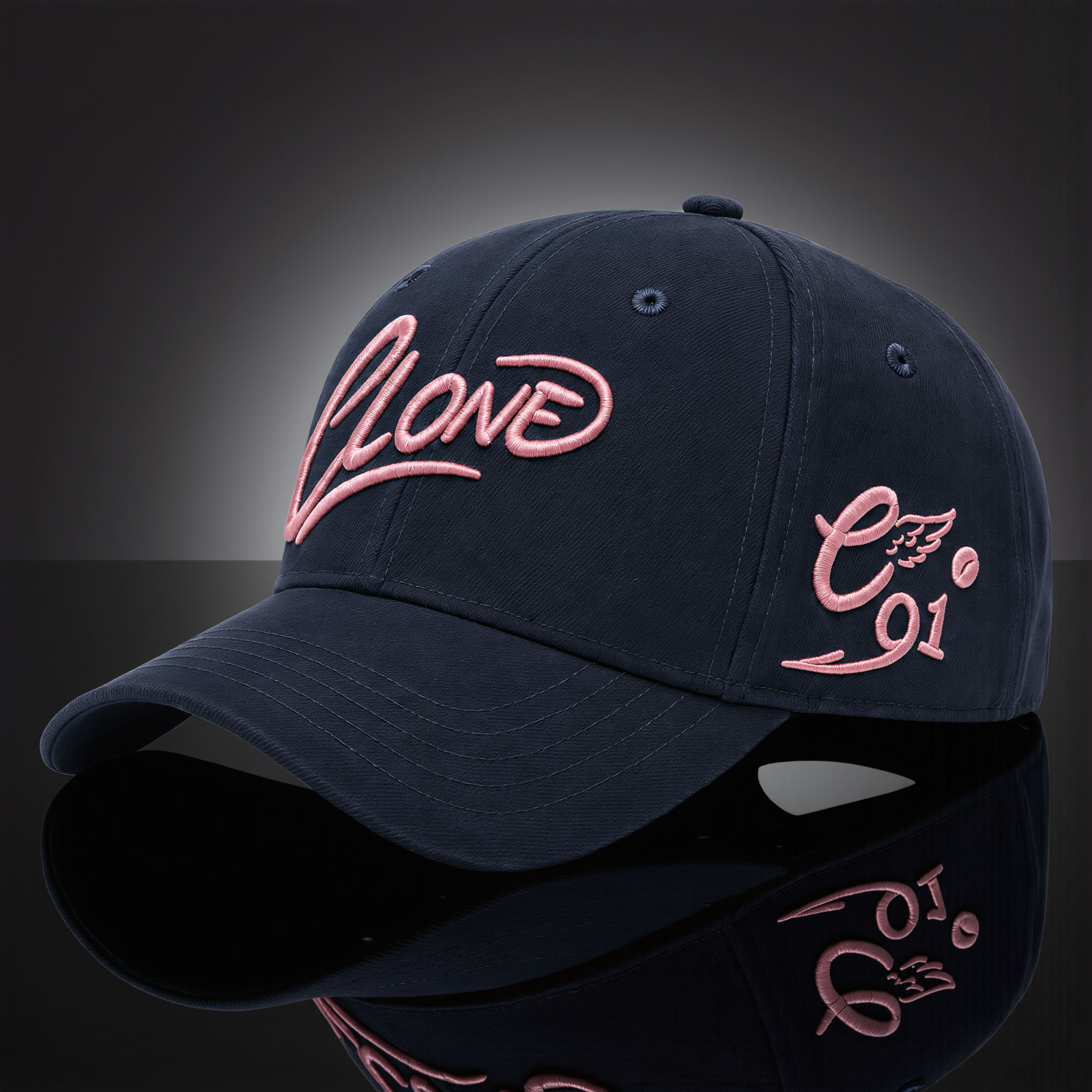 Signature Cap Midnight side view – navy structured cap with adjustable back band